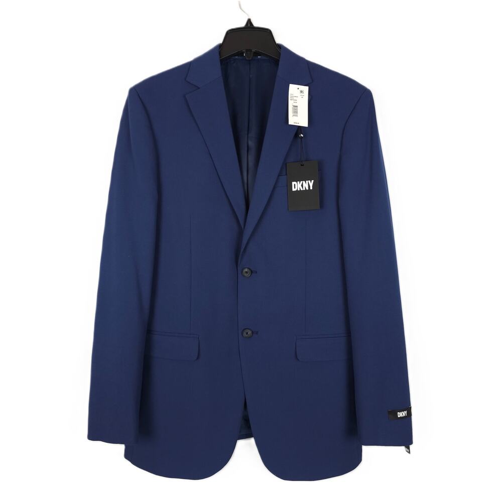 DKNY Mens Modern Fit Suit Jacket Blazer 40L Blue Solid Stretch NWT